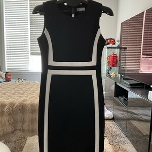 Calvin Klein Black and White Sheath Midi Dress
